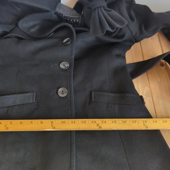 Black Wool Cashmere Coat with Bow Detail & Belt SZ6 US(10 EU) - Picture 11 of 13